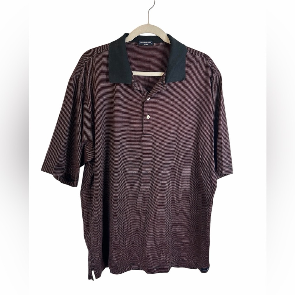 Peter Millar Burgundy & Navy Micro Stripe Polo 100% Cotton Golf Mens Sz XL